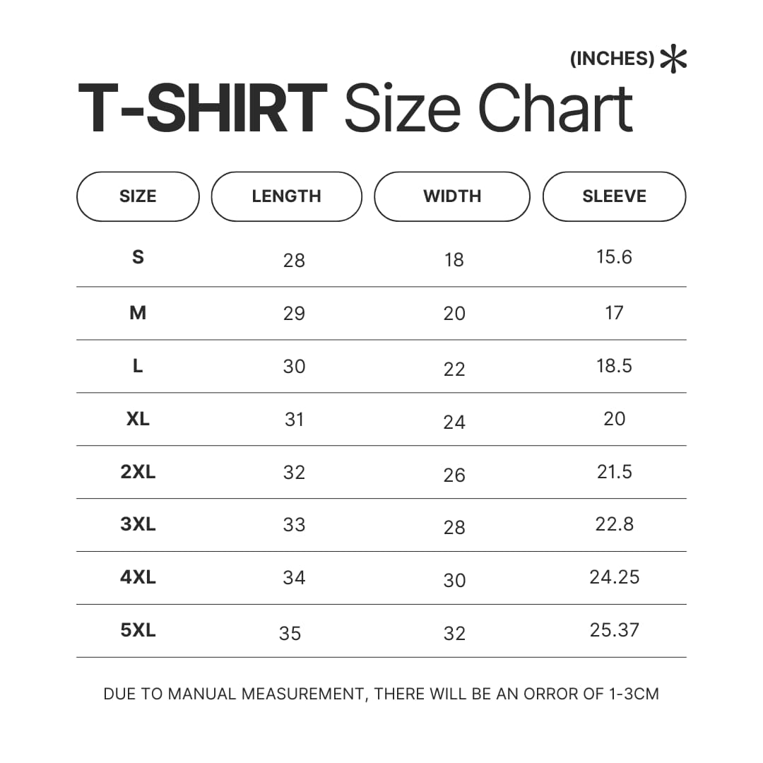 T shirt Size Chart - Beartooth Band Store